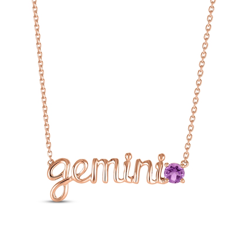 Main Image 1 of Amethyst Zodiac Gemini Necklace 10K Rose Gold 18&quot;