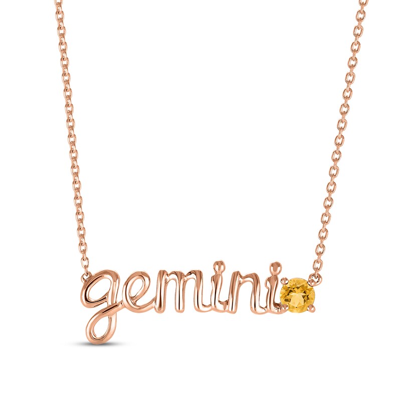 Main Image 1 of Citrine Zodiac Gemini Necklace 10K Rose Gold 18&quot;
