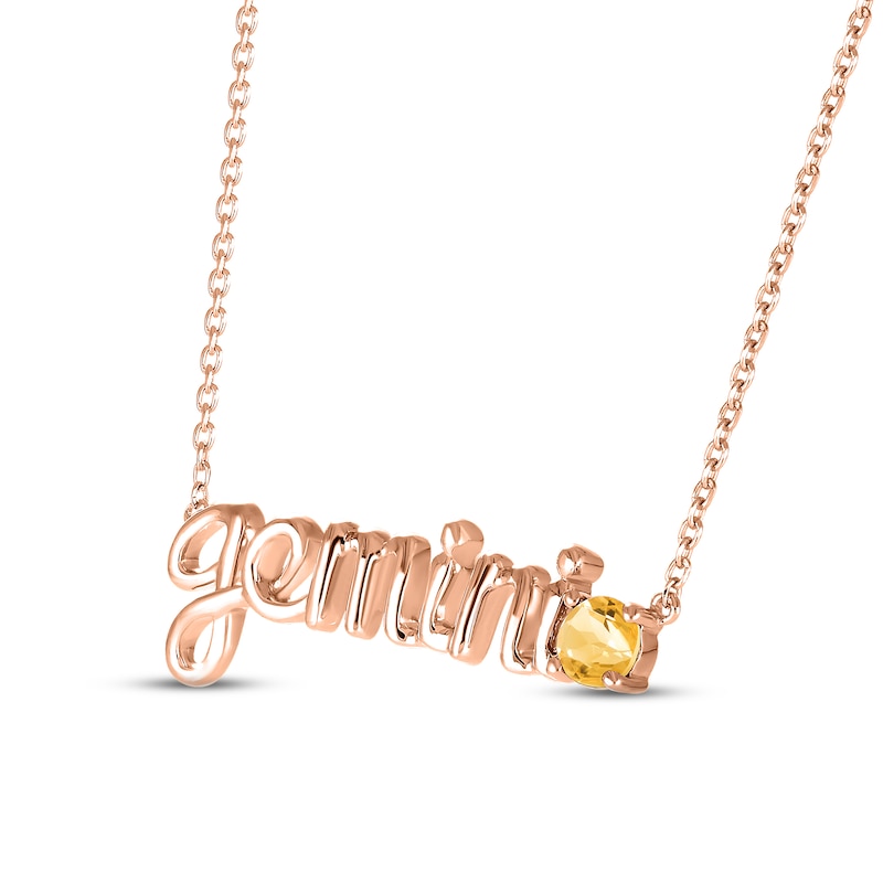 Citrine Zodiac Gemini Necklace 10K Rose Gold 18"