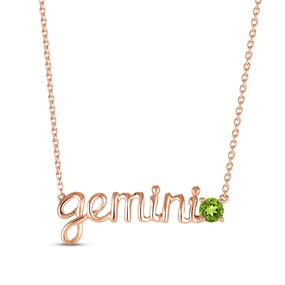 Peridot Zodiac Gemini Necklace 10K Rose Gold 18"
