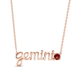 Garnet Zodiac Gemini Necklace 10K Rose Gold 18"