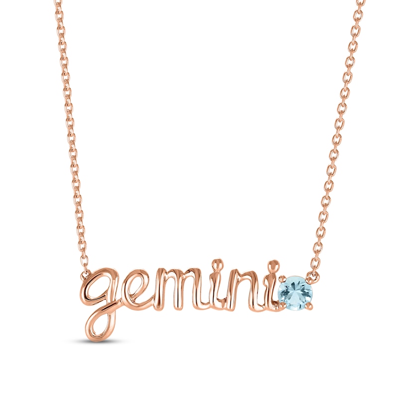 Aquamarine Zodiac Gemini Necklace 10K Rose Gold 18"