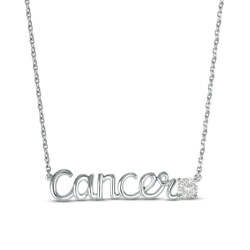 White Lab-Created Sapphire Zodiac Cancer Necklace Sterling Silver 18"