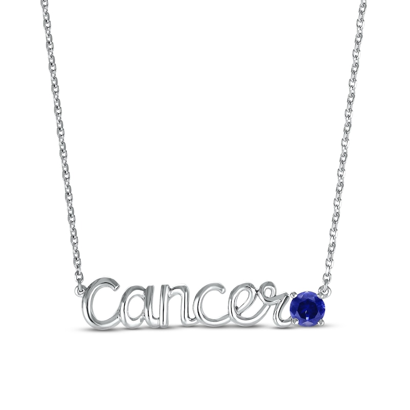 Main Image 1 of Blue Lab-Created Sapphire Zodiac Cancer Necklace Sterling Silver 18"