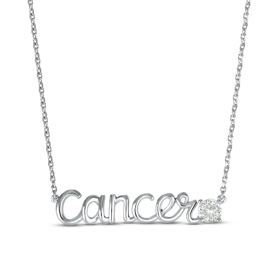 White Lab-Created Sapphire Zodiac Cancer Necklace 10K White Gold 18"