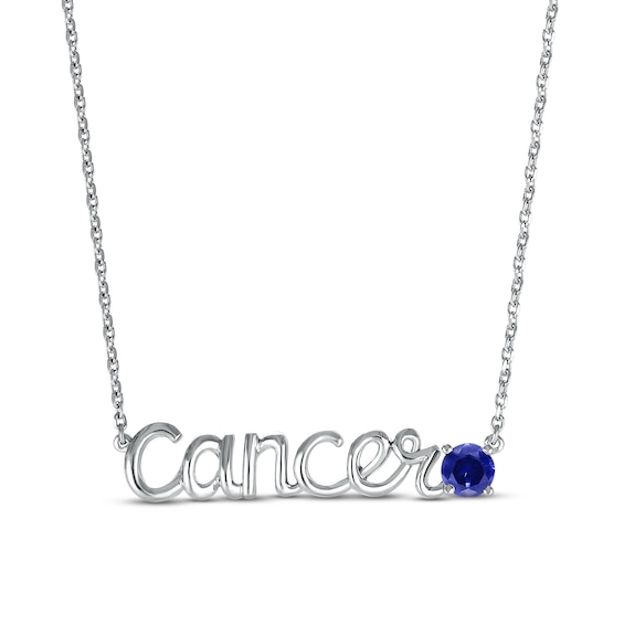 Blue Lab-Created Sapphire Zodiac Cancer Necklace 10K White Gold 18"