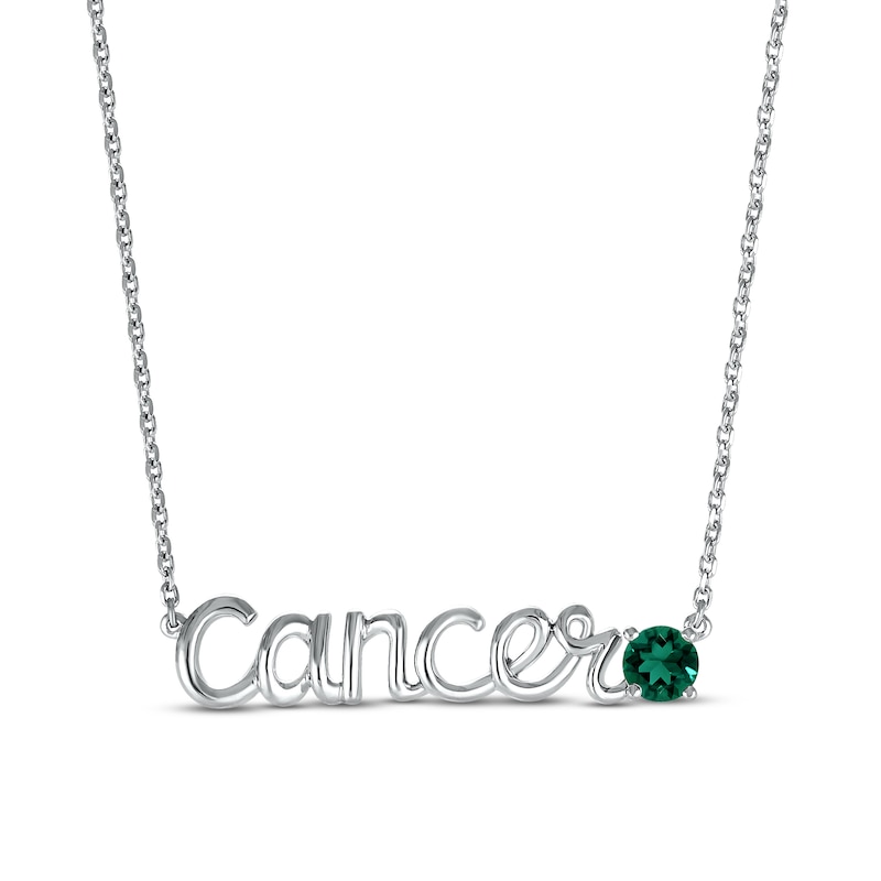 Lab-Created Emerald Zodiac Cancer Necklace 10K White Gold 18"