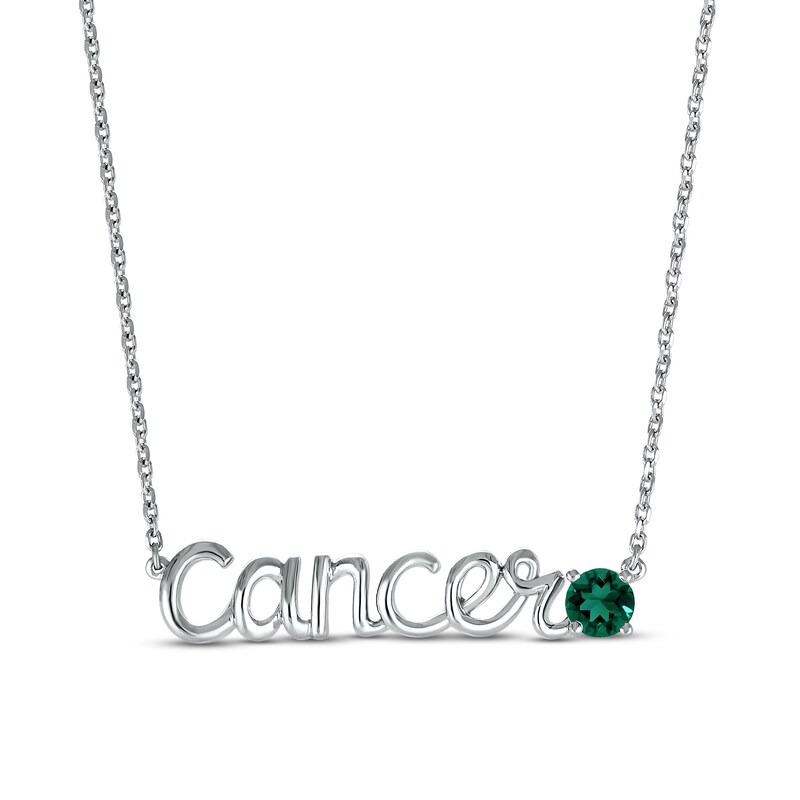 Main Image 1 of Lab-Created Emerald Zodiac Cancer Necklace 10K White Gold 18&quot;