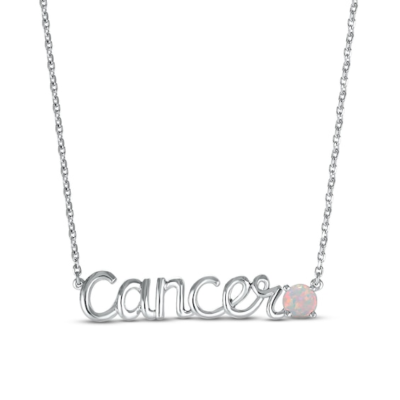 Lab-Created Opal Zodiac Cancer Necklace 10K White Gold 18"