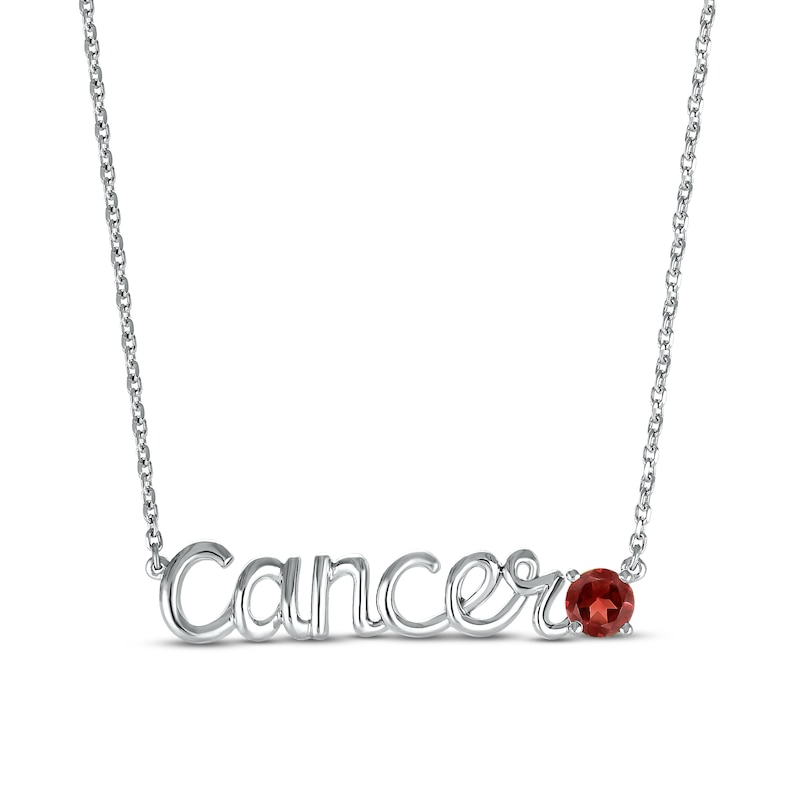 Garnet Zodiac Cancer Necklace 10K White Gold 18"
