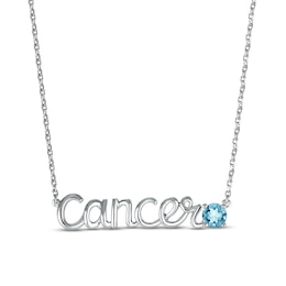 Swiss Blue Topaz Zodiac Cancer Necklace 10K White Gold 18"