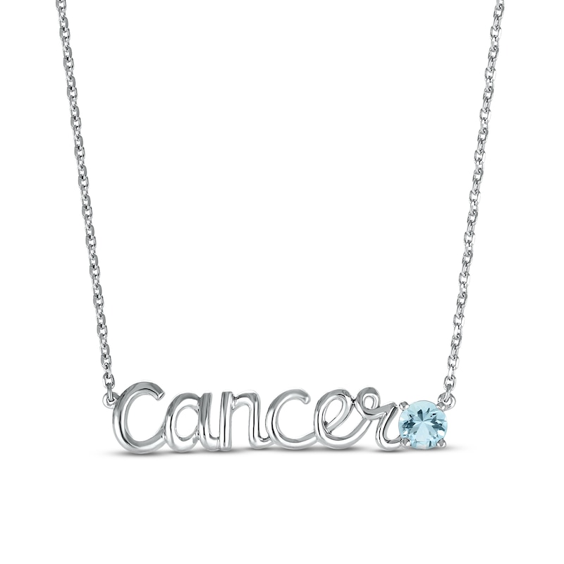 Aquamarine Zodiac Cancer Necklace 10K White Gold 18"