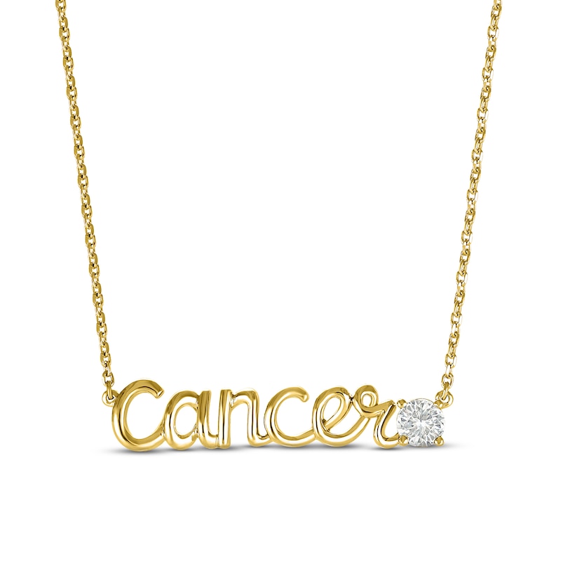 Main Image 1 of White Lab-Created Sapphire Zodiac Cancer Necklace 10K Yellow Gold 18"