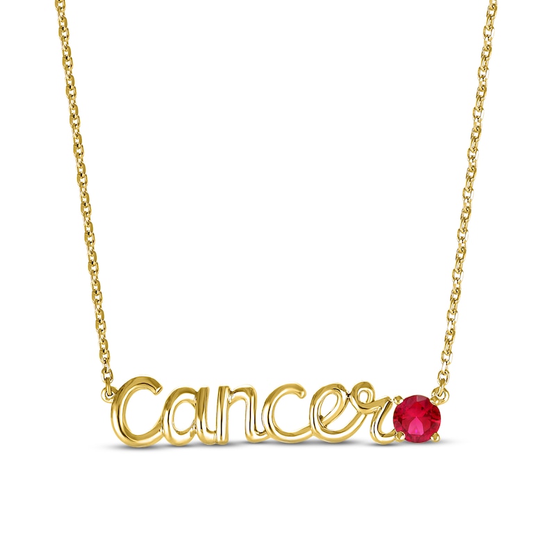 Lab-Created Ruby Zodiac Cancer Necklace 10K Yellow Gold 18"