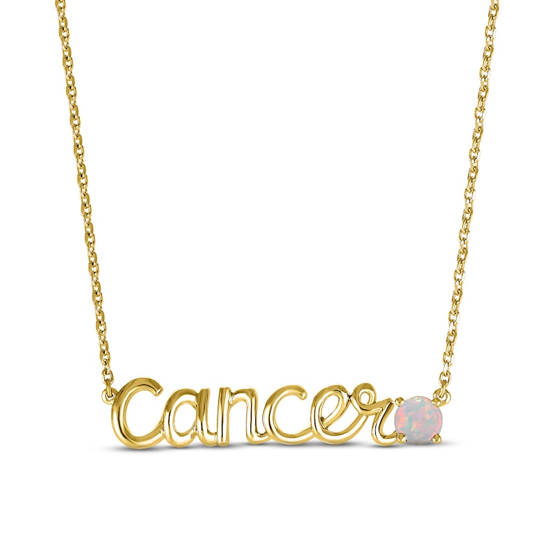 Lab-Created Opal Zodiac Cancer Necklace 10K Yellow Gold 18"