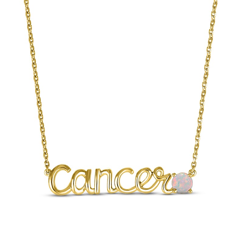 Main Image 1 of Lab-Created Opal Zodiac Cancer Necklace 10K Yellow Gold 18&quot;