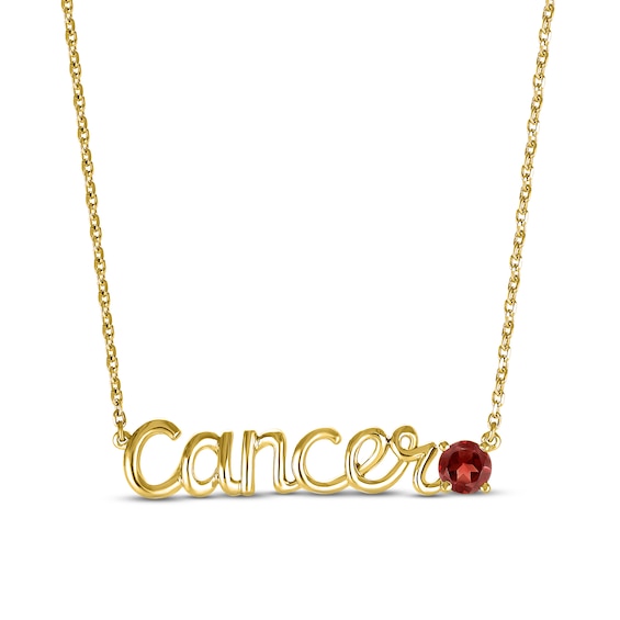 Garnet Zodiac Cancer Necklace 10K Yellow Gold 18"