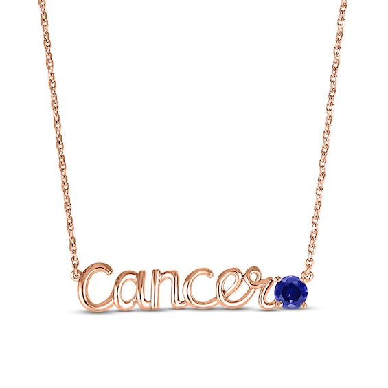 Blue Lab-Created Sapphire Zodiac Cancer Necklace 10K Rose Gold 18"