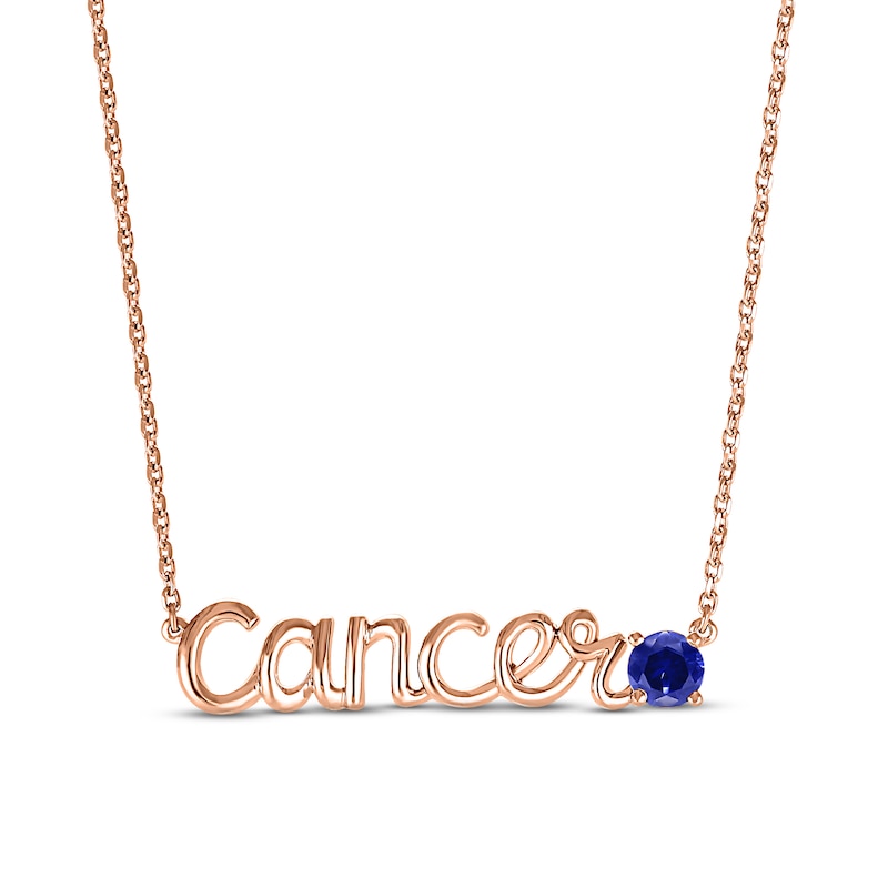 Main Image 1 of Blue Lab-Created Sapphire Zodiac Cancer Necklace 10K Rose Gold 18"