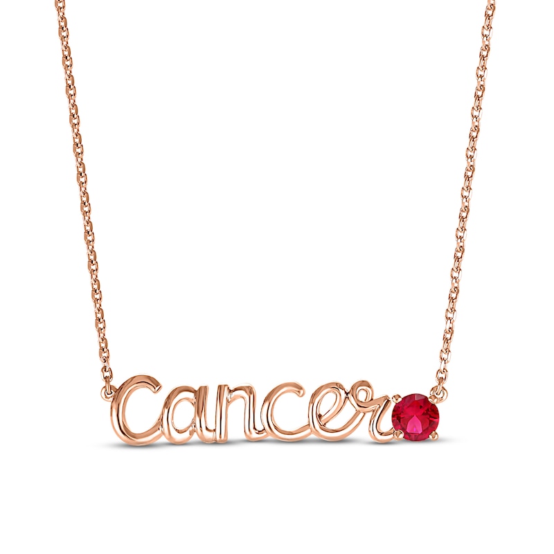 Lab-Created Ruby Zodiac Cancer Necklace 10K Rose Gold 18"