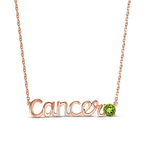 Peridot Zodiac Cancer Necklace 10K Rose Gold 18"