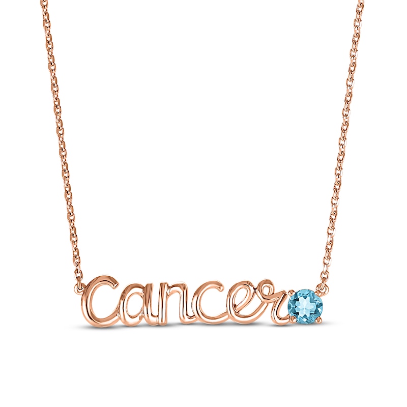 Swiss Blue Topaz Zodiac Cancer Necklace 10K Rose Gold 18"