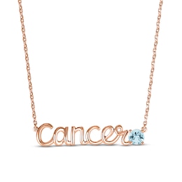 Aquamarine Zodiac Cancer Necklace 10K Rose Gold 18"