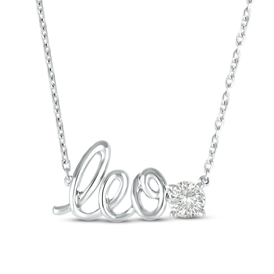 White Lab-Created Sapphire Zodiac Leo Necklace Sterling Silver 18"