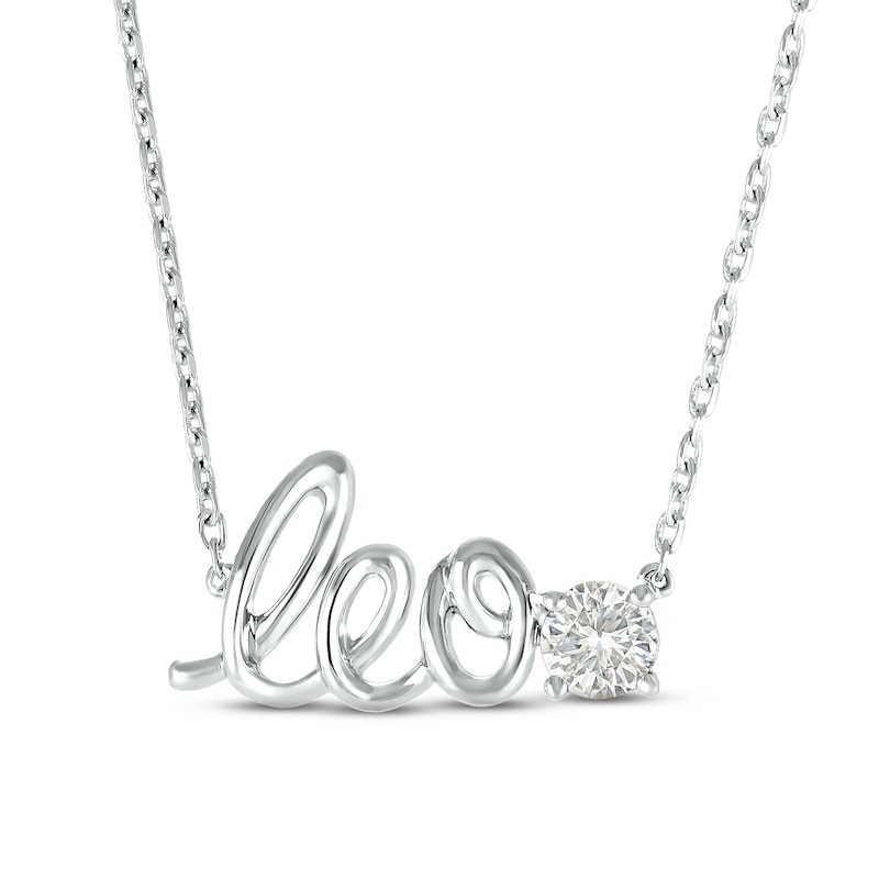 White Lab-Created Sapphire Zodiac Leo Necklace Sterling Silver 18"
