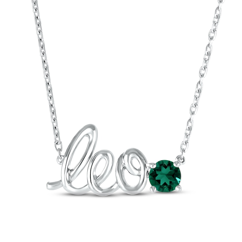 Main Image 1 of Lab-Created Emerald Zodiac Leo Necklace Sterling Silver 18&quot;