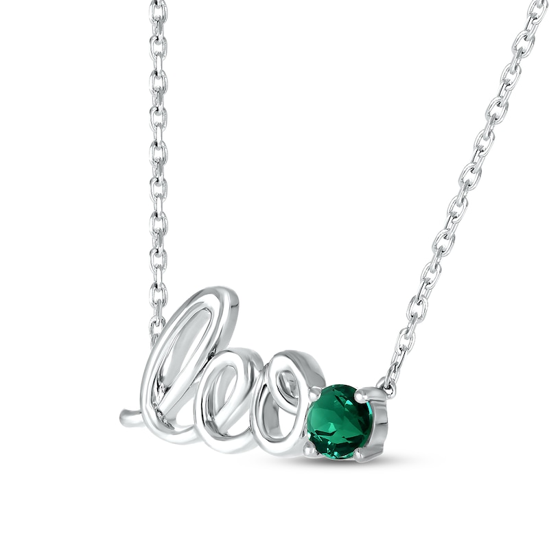 Lab-Created Emerald Zodiac Leo Necklace Sterling Silver 18"