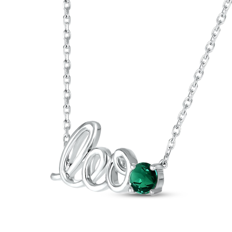 Main Image 2 of Lab-Created Emerald Zodiac Leo Necklace Sterling Silver 18&quot;