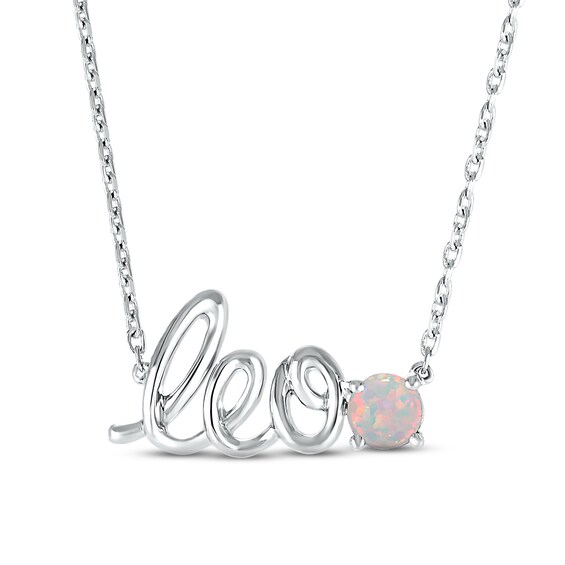 Lab-Created Opal Zodiac Leo Necklace Sterling Silver 18"