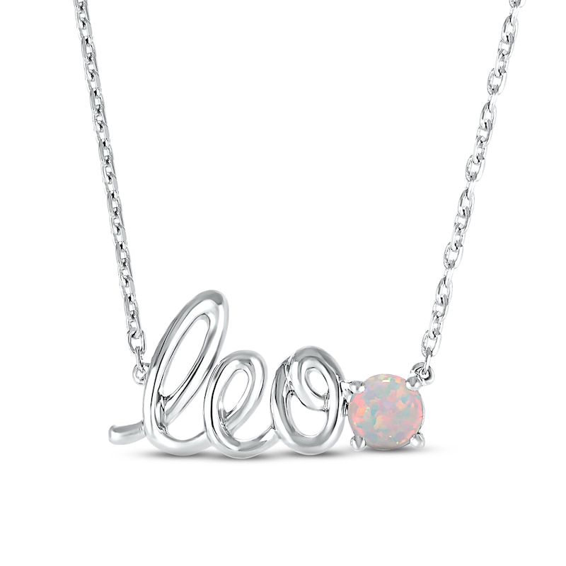 Lab-Created Opal Zodiac Leo Necklace Sterling Silver 18"