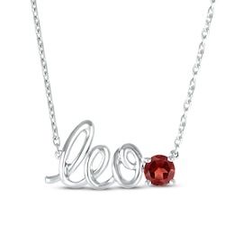 Garnet Zodiac Leo Necklace Sterling Silver 18"