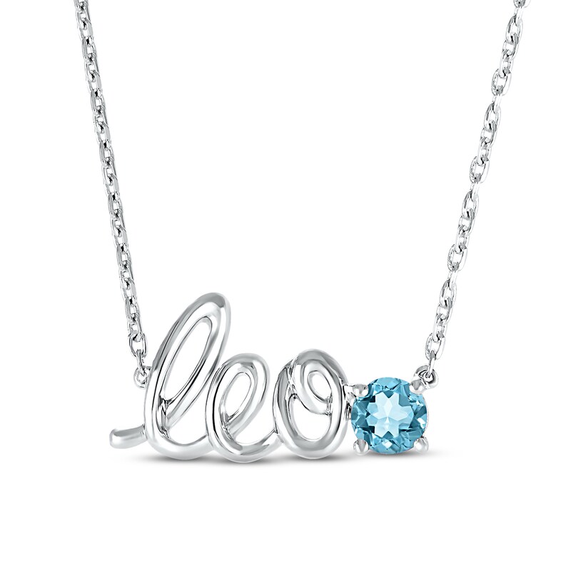 Swiss Blue Topaz Zodiac Leo Necklace Sterling Silver 18"