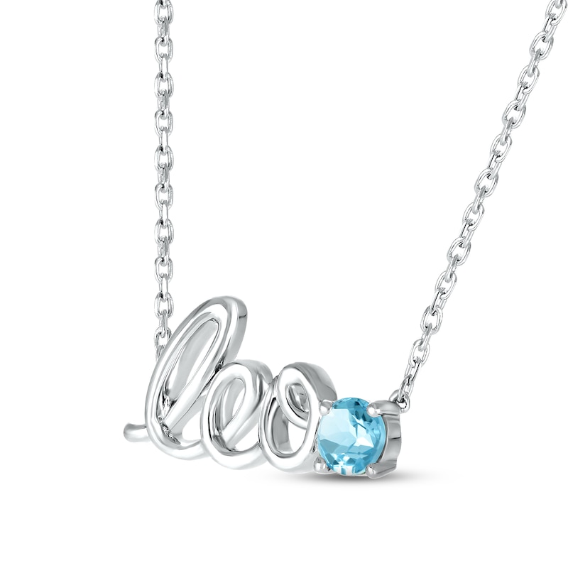 Swiss Blue Topaz Zodiac Leo Necklace Sterling Silver 18"