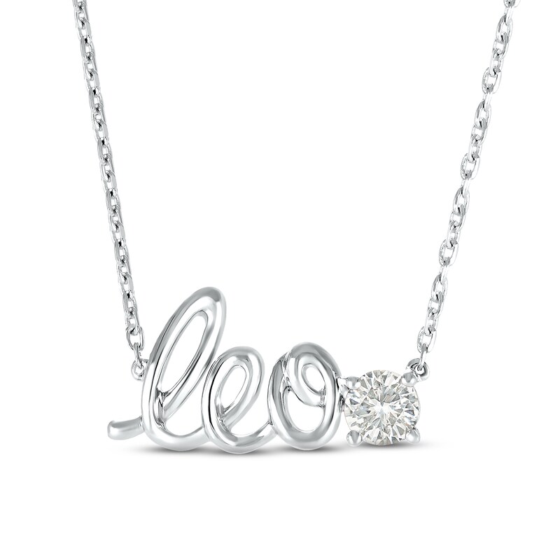 White Lab-Created Sapphire Zodiac Leo Necklace 10K White Gold 18"