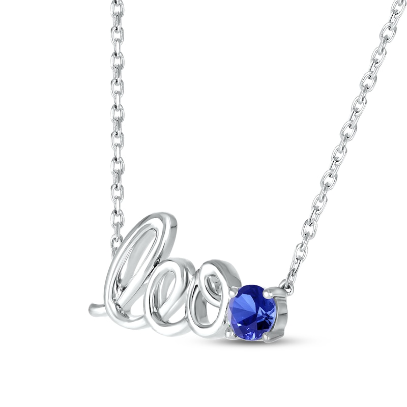 Blue Lab-Created Sapphire Zodiac Leo Necklace 10K White Gold 18"