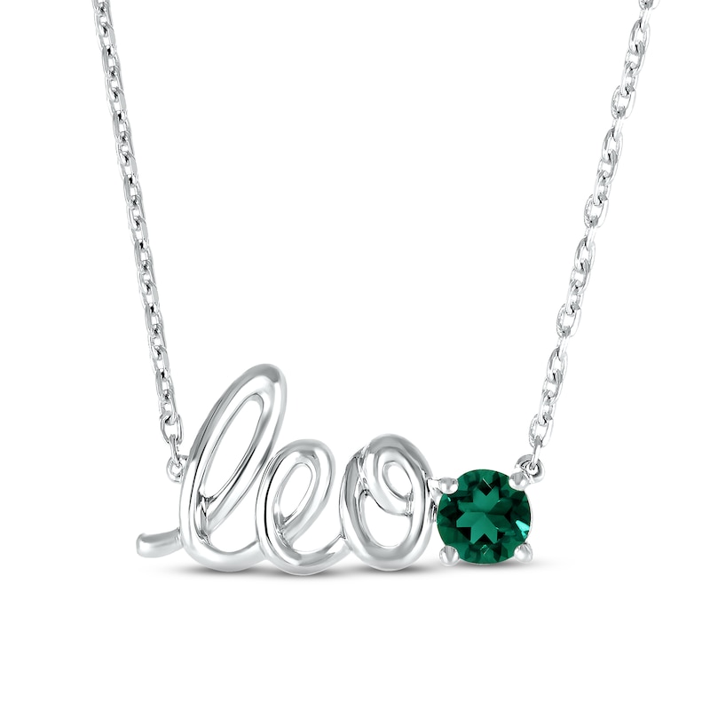 Lab-Created Emerald Zodiac Leo Necklace 10K White Gold 18"