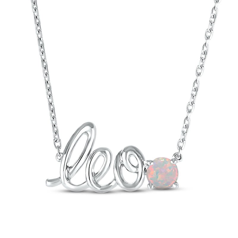 Main Image 1 of Lab-Created Opal Zodiac Leo Necklace 10K White Gold 18&quot;