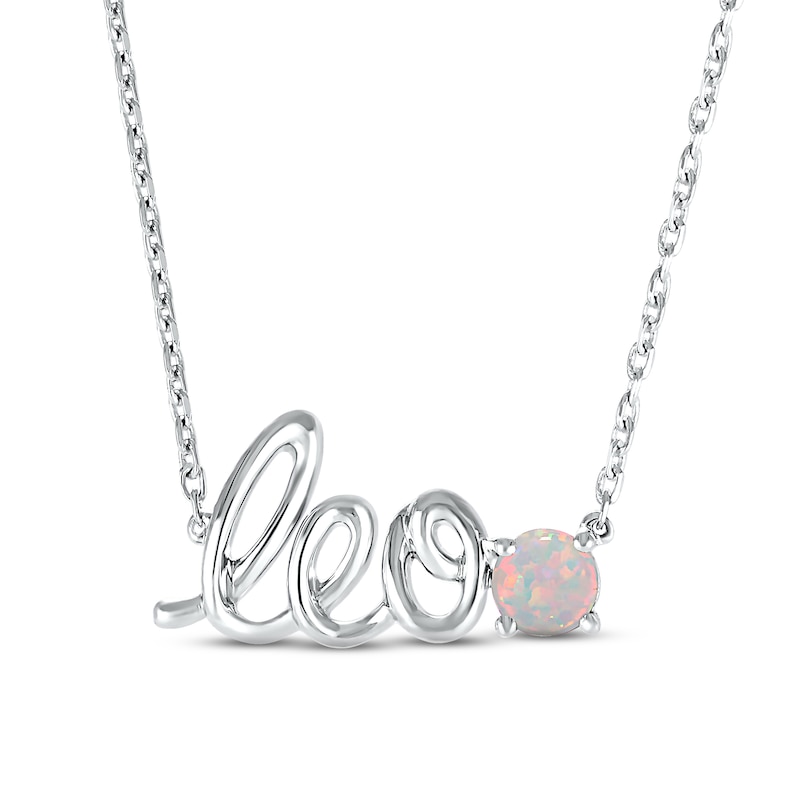 Lab-Created Opal Zodiac Leo Necklace 10K White Gold 18"