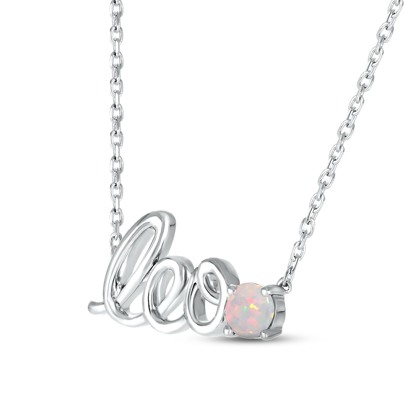 Lab-Created Opal Zodiac Leo Necklace 10K White Gold 18"