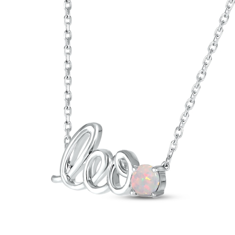 Main Image 2 of Lab-Created Opal Zodiac Leo Necklace 10K White Gold 18&quot;