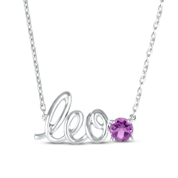 Amethyst Zodiac Leo Necklace 10K White Gold 18"