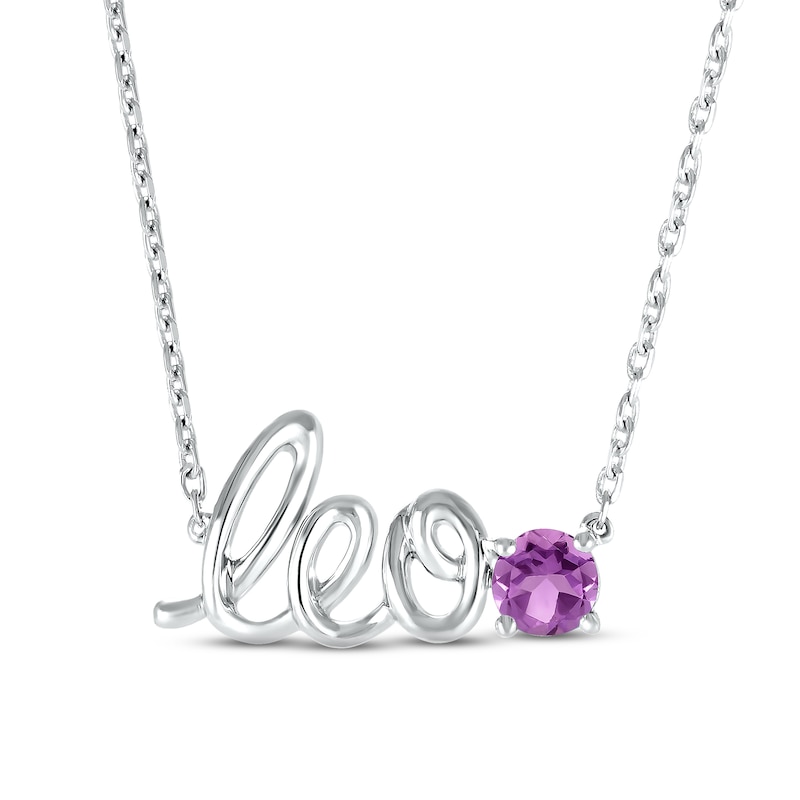 Amethyst Zodiac Leo Necklace 10K White Gold 18"