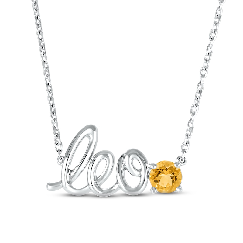Citrine Zodiac Leo Necklace 10K White Gold 18"