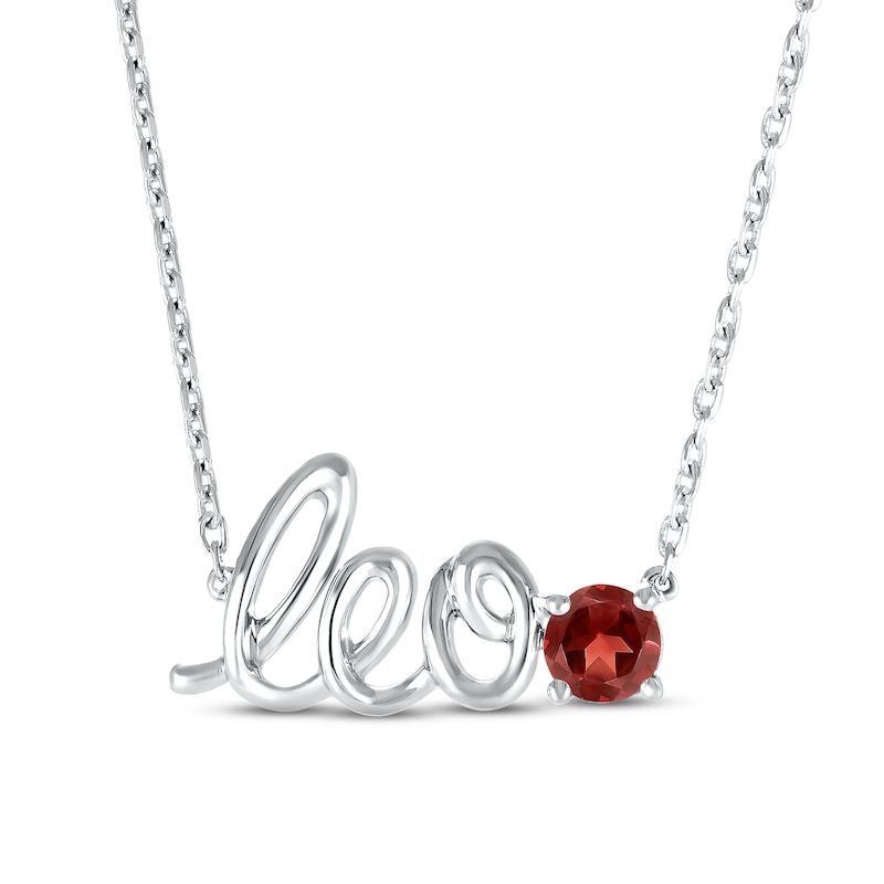 Garnet Zodiac Leo Necklace 10K White Gold 18"