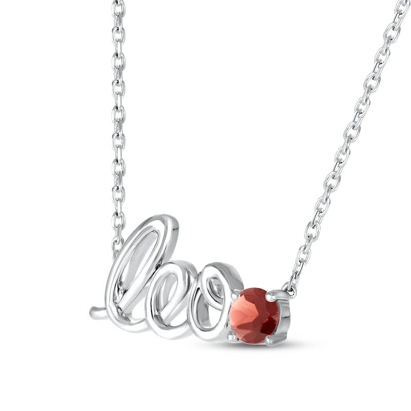 Garnet Zodiac Leo Necklace 10K White Gold 18"