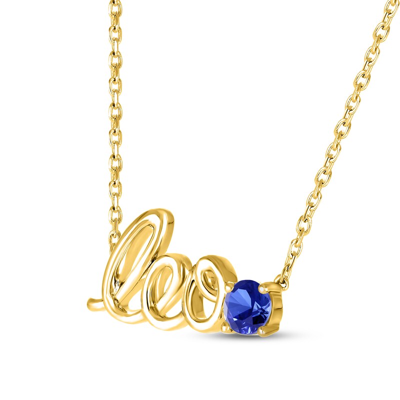Main Image 2 of Blue Lab-Created Sapphire Zodiac Leo Necklace 10K Yellow Gold 18&quot;